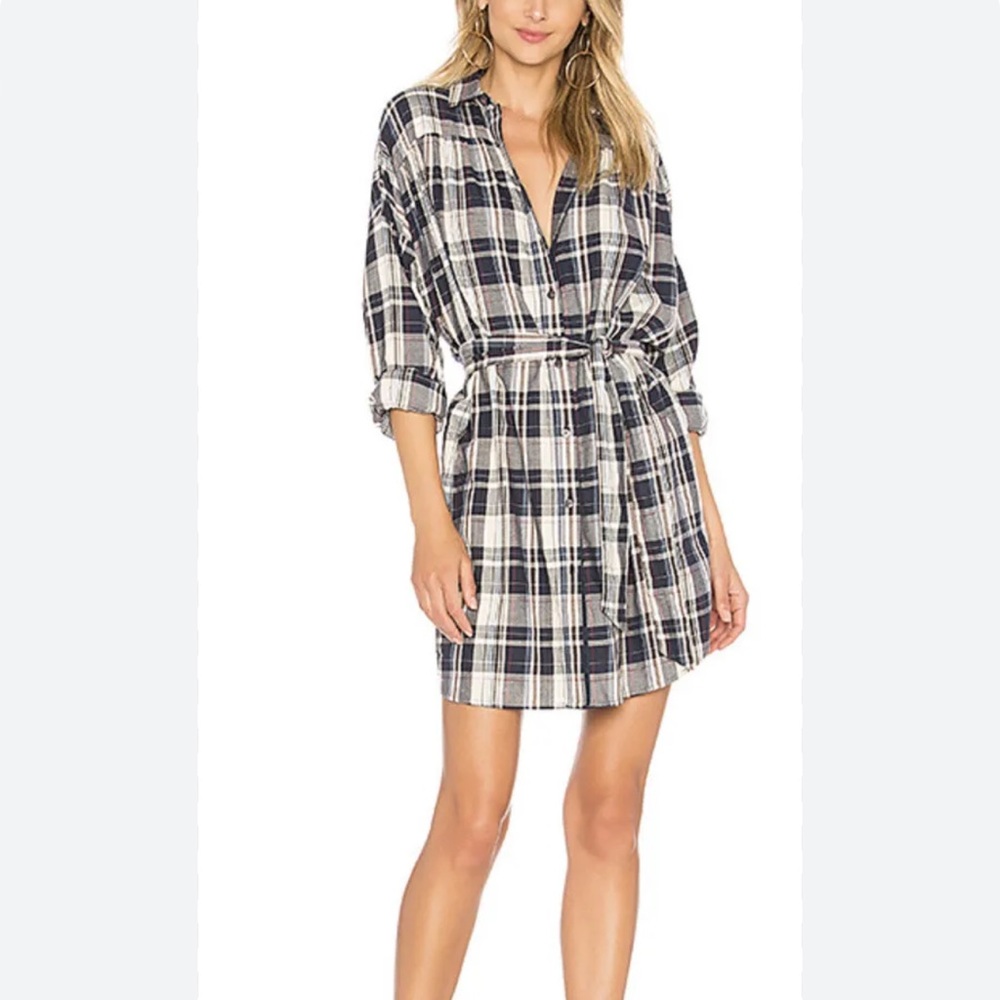 ATM plaid belted shirt dress 100% cotton ladies‎ size Large